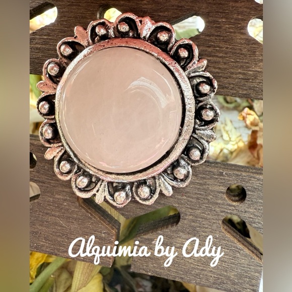 Chunky pink quartz silver vintage ring adjustable cuff - Picture 1 of 1